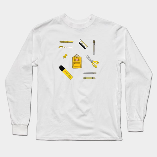 School Supplies - Yellow Long Sleeve T-Shirt by Eclipse in Flames